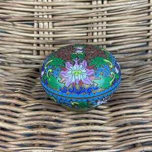 Vintage Brass and Enamelware Floral Filagree Cloisonné Trinket Box Ring Dish